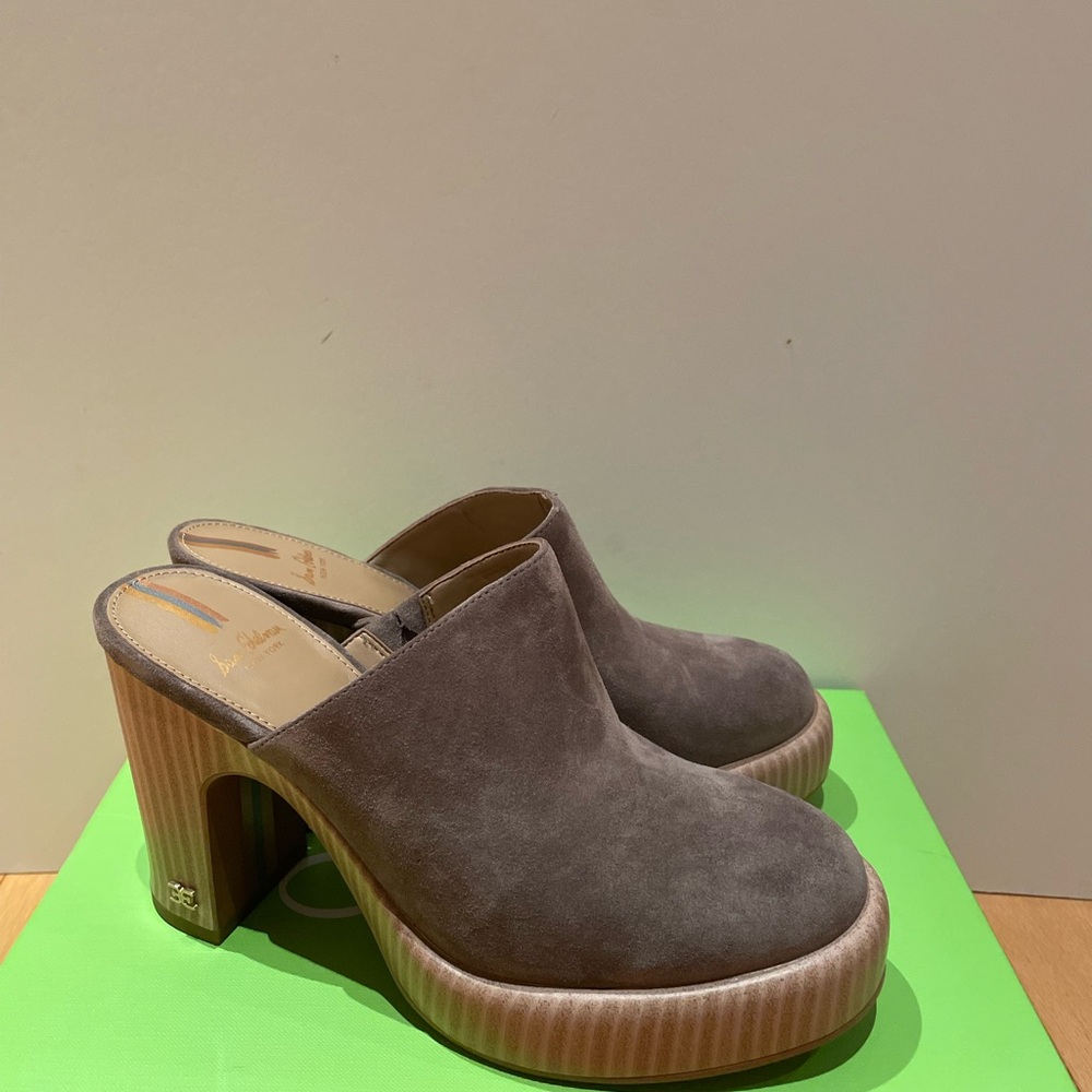 Sam Edelman Taupe Suede Platform Clog Mules